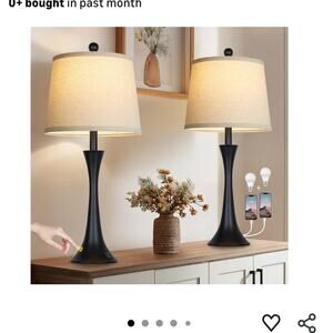 27.5 Table Lamps (2) 3 Way Dimmable Black Lamp w/Beige Lampshade, Bulbs Included